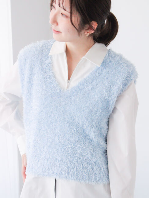 Te chichi TERRASSE「前後2WAYラメシャギーベスト《2025spring catalog item》」|ニット・セーター|ブルー