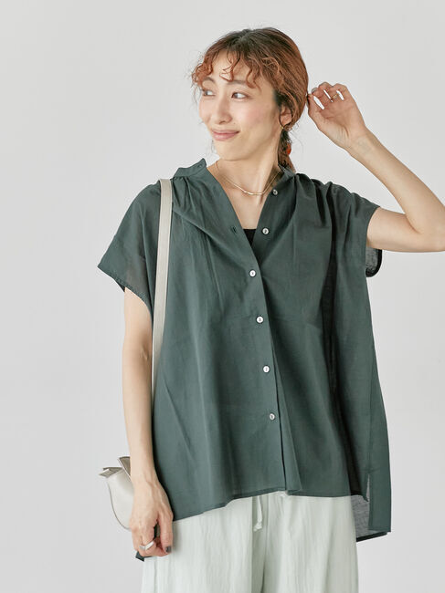 Lugnoncure「綿麻バンドカラーブラウス」|シャツ・ブラウス|チャコールグレー