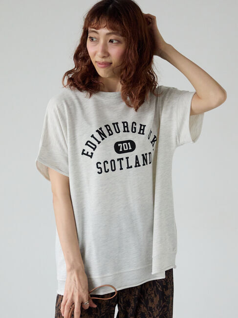 Lugnoncure「カレッジ風ロゴプリントミニ裏毛トップス」|Tシャツ・カットソー|オフホワイト