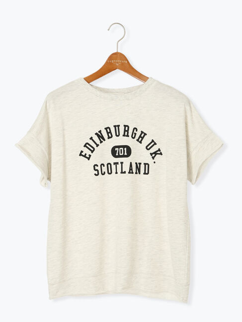 Lugnoncure「カレッジ風ロゴプリントミニ裏毛トップス」|Tシャツ・カットソー|