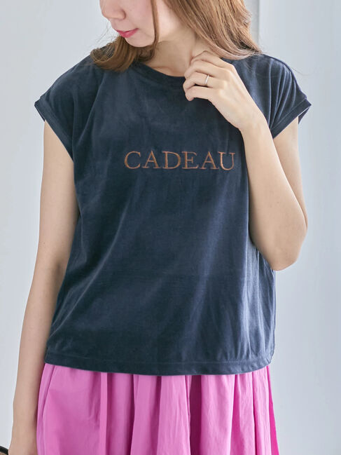 Te chichi「シアーベロアロゴ刺繍TOPS」|Tシャツ・カットソー|ネイビー