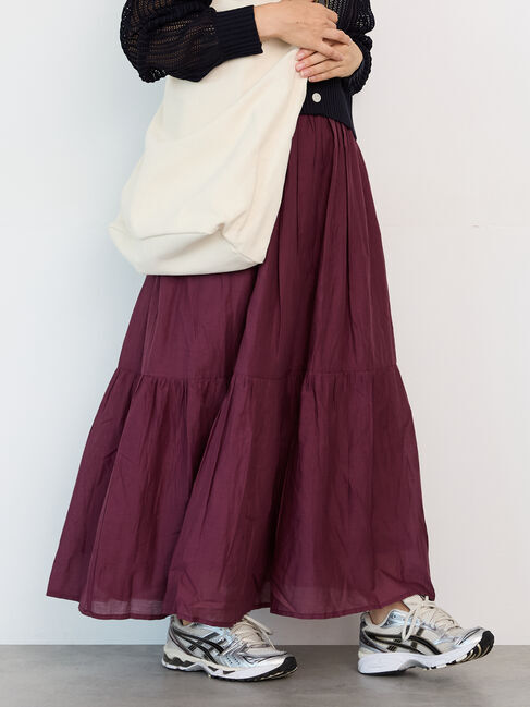 Lugnoncure「【INDIA made】無地/柄アソート切替ギャザースカート」|スカート|パープル