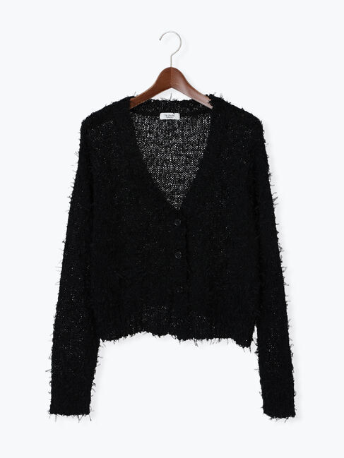 Te chichi TERRASSE「Vネックチュールフリンジカーディガン」|カーディガン|ブラック