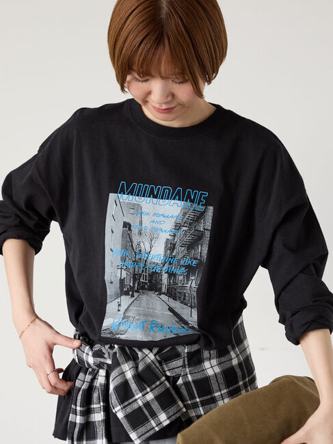 Lugnoncure「フォトプリントロングTシャツ」|Tシャツ・カットソー|ブラック