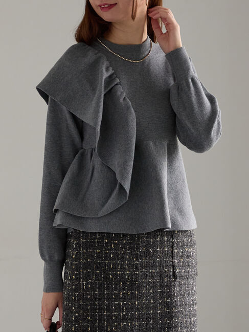 Te chichi「アシンメトリーフリルニット《2025winter catalog item》」|ニット・セーター|グレー