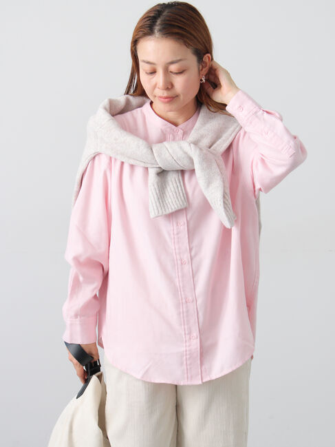 Lugnoncure「刺繍入りバンドカラーシャツ」|シャツ・ブラウス|ピンク