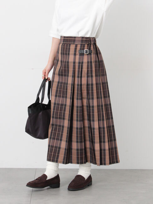 Lugnoncure「【選べる着丈】チェックキルトスカート」|スカート|ベージュ