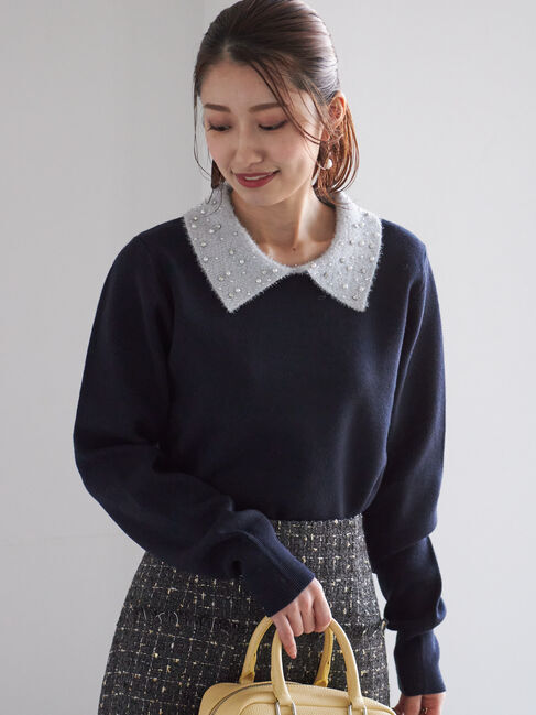 Te chichi「ラメフェザーデコラカラーニット」|ニット・セーター|ネイビー