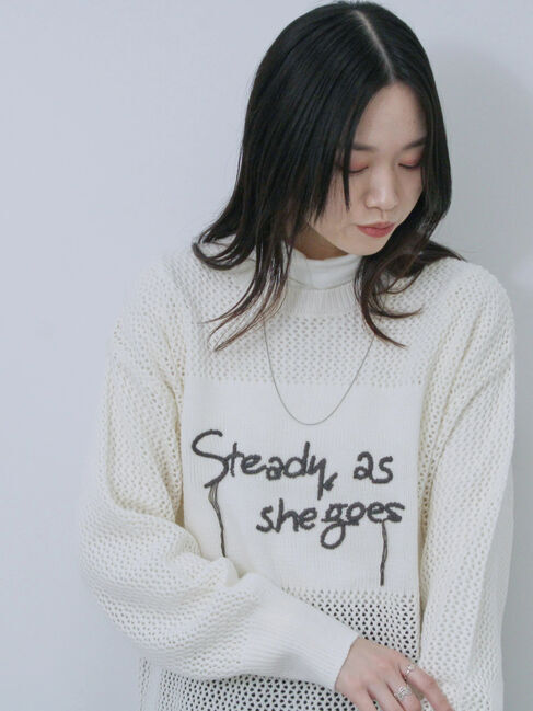 Samansa Mos2 blue「ロゴメッシュニットプルオーバー」|ニット・セーター|