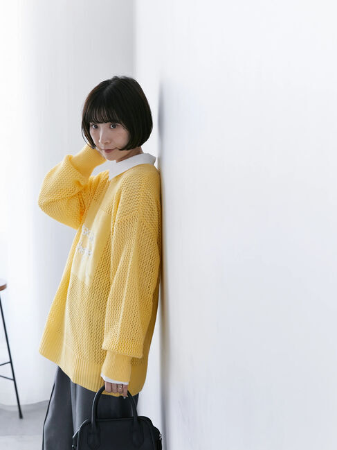 Samansa Mos2 blue「ロゴメッシュニットプルオーバー」|ニット・セーター|