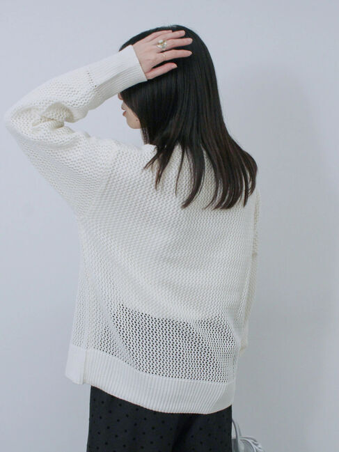 Samansa Mos2 blue「ロゴメッシュニットプルオーバー」|ニット・セーター|