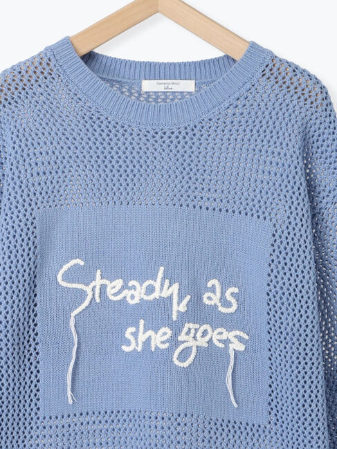 Samansa Mos2 blue「ロゴメッシュニットプルオーバー」|ニット・セーター|