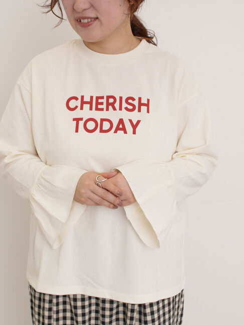 Samansa Mos2「袖口フリルメロウロゴプリントロンT」|Tシャツ・カットソー|