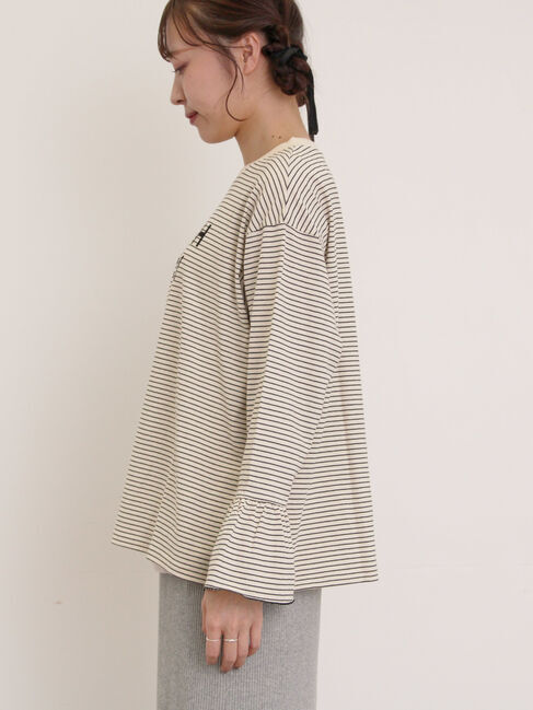 Samansa Mos2「袖口フリルメロウロゴプリントロンT」|Tシャツ・カットソー|