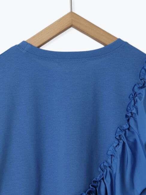 Samansa Mos2 blue「7分袖ドッキングフリルプルオーバー」|Tシャツ・カットソー|