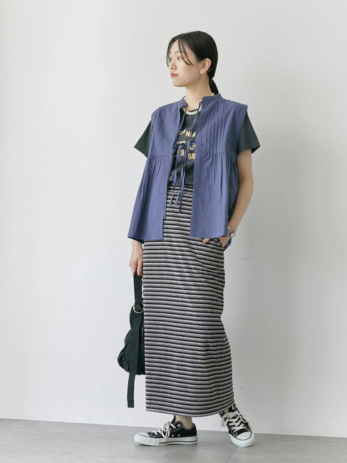 Samansa Mos2 blue「【Made in India】リボンベスト」|シャツ・ブラウス|