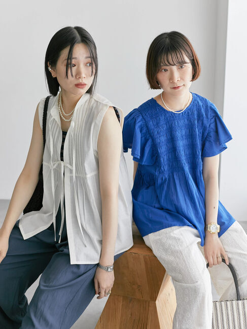 Samansa Mos2 blue「【Made in India】リボンベスト」|シャツ・ブラウス|