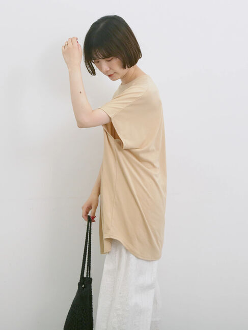 Samansa Mos2 blue「◎【接触冷感】ロゴプリントチュニック」|Tシャツ・カットソー|