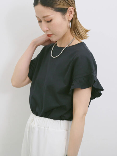 Samansa Mos2 blue「【USAコットン】フリルTシャツ」|Tシャツ・カットソー|
