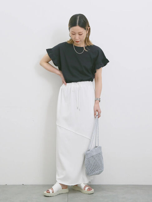 Samansa Mos2 blue「【USAコットン】フリルTシャツ」|Tシャツ・カットソー|