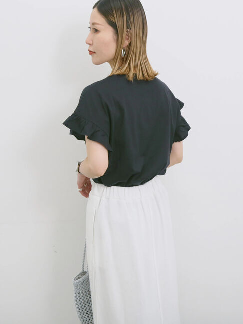 Samansa Mos2 blue「【USAコットン】フリルTシャツ」|Tシャツ・カットソー|