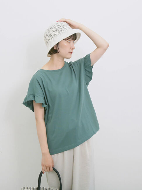 Samansa Mos2 blue「【USAコットン】フリルTシャツ」|Tシャツ・カットソー|