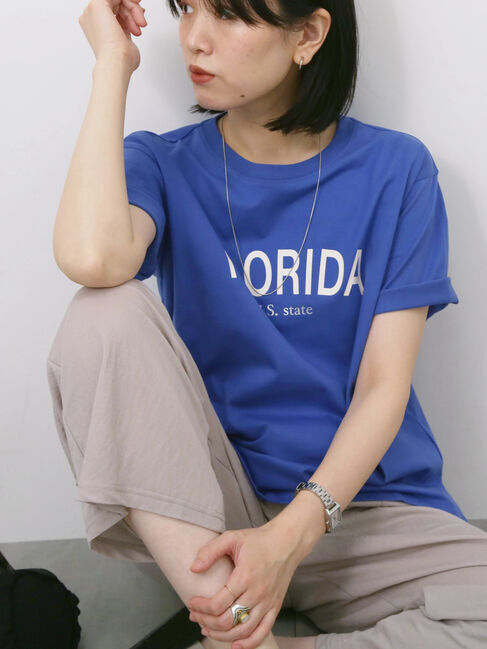 Samansa Mos2 blue「ロゴプリントTシャツ」|Tシャツ・カットソー|ブルー