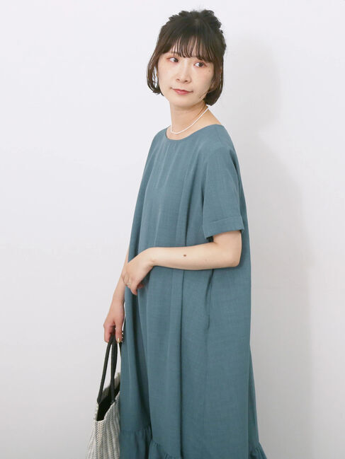 Samansa Mos2 blue「リネンタッチマキシティアードワンピース」|ワンピース|