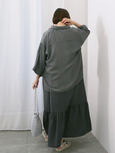 Samansa Mos2 blue「リネンタッチマキシティアードワンピース」|ワンピース|