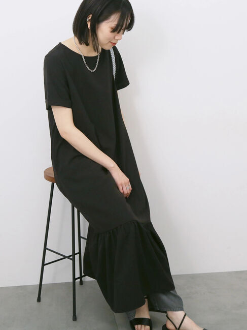 Samansa Mos2 blue「リネンタッチマキシティアードワンピース」|ワンピース|