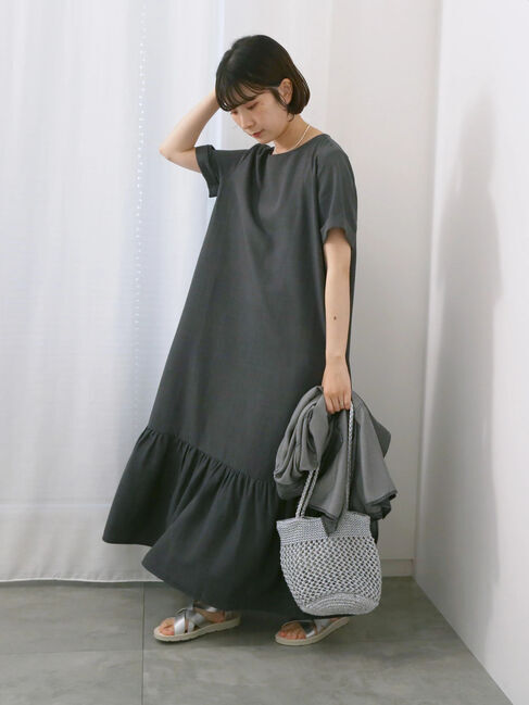 Samansa Mos2 blue「リネンタッチマキシティアードワンピース」|ワンピース|