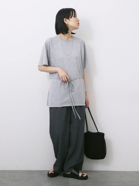 Samansa Mos2 blue「◎【接触冷感】ウエストリボンTシャツ」|Tシャツ・カットソー|