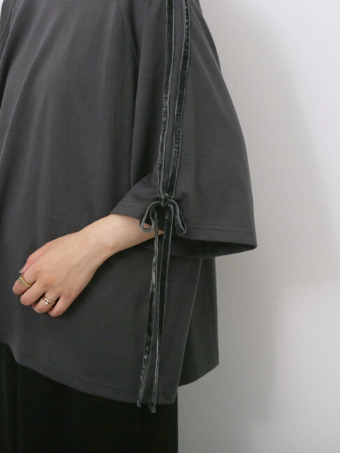 Samansa Mos2 blue「◎【接触冷感】ベロアラインリボンTシャツ」|Tシャツ・カットソー|