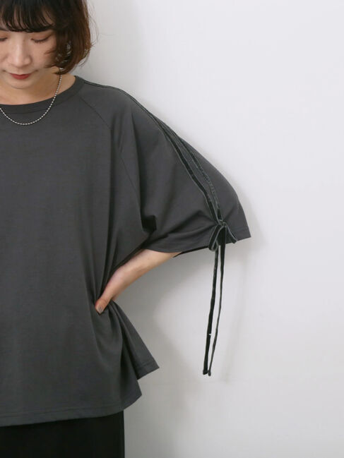 Samansa Mos2 blue「◎【接触冷感】ベロアラインリボンTシャツ」|Tシャツ・カットソー|