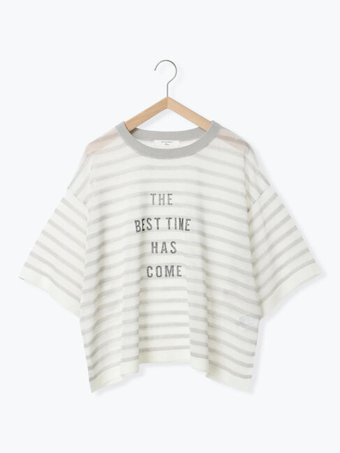 Samansa Mos2 blue「ボーダーロゴニットプルオーバー」|ニット・セーター|