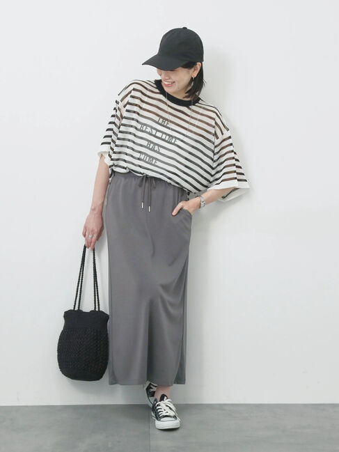 Samansa Mos2 blue「ボーダーロゴニットプルオーバー」|ニット・セーター|