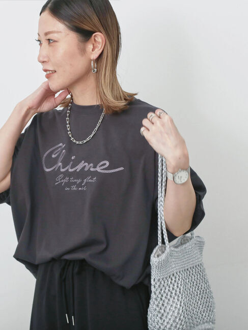 Samansa Mos2 blue「【接触冷感】ドルマンギャザー刺繍Tシャツ」|Tシャツ・カットソー|