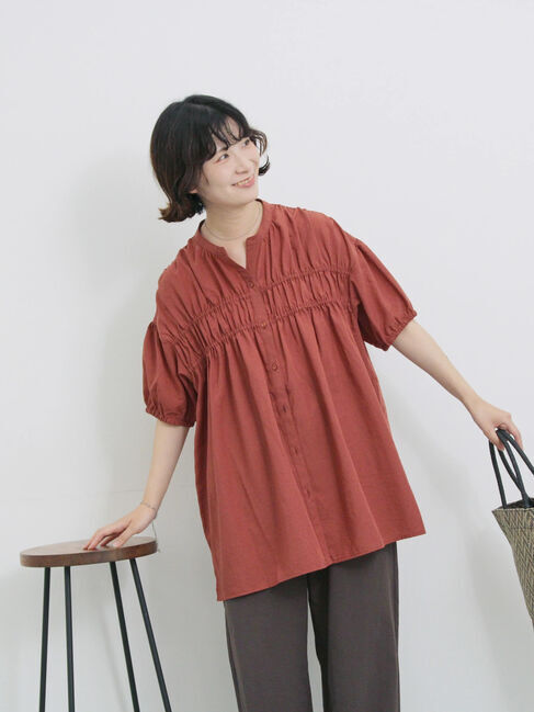 Samansa Mos2 blue「シャーリングチュニック」|シャツ・ブラウス|