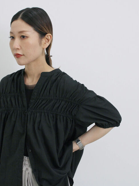 Samansa Mos2 blue「シャーリングチュニック」|シャツ・ブラウス|