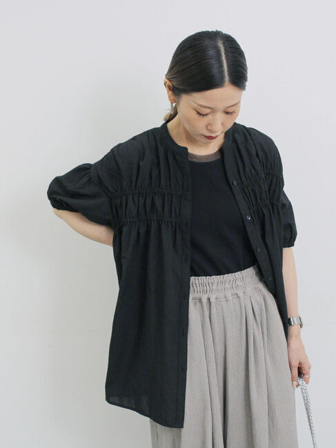 Samansa Mos2 blue「シャーリングチュニック」|シャツ・ブラウス|