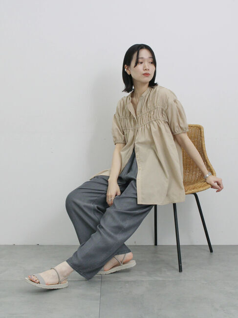 Samansa Mos2 blue「シャーリングチュニック」|シャツ・ブラウス|