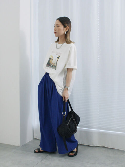 Samansa Mos2 blue「楊柳ハイウエストパンツ」|その他|