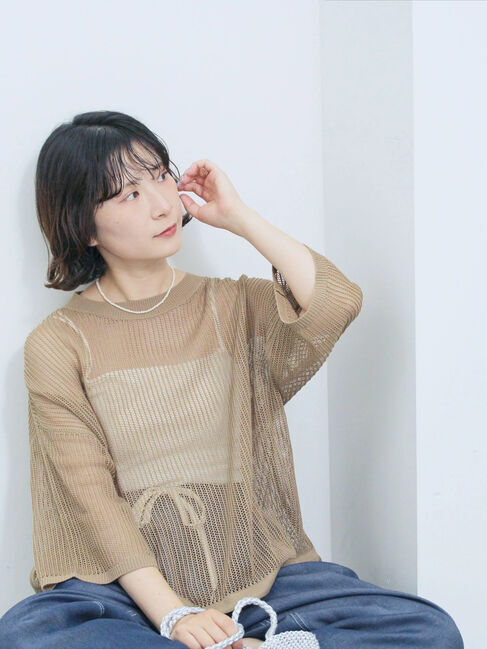 Samansa Mos2 blue「メッシュプルオーバー」|ニット・セーター|