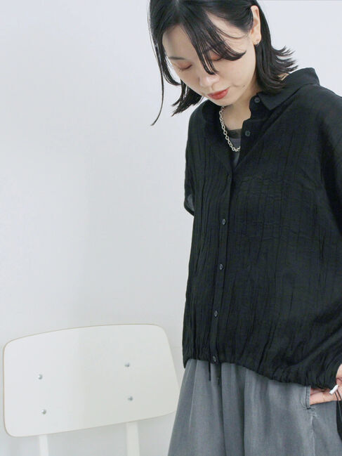 Samansa Mos2 blue「裾ドロスト楊柳シャツ」|シャツ・ブラウス|