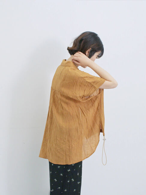 Samansa Mos2 blue「裾ドロスト楊柳シャツ」|シャツ・ブラウス|