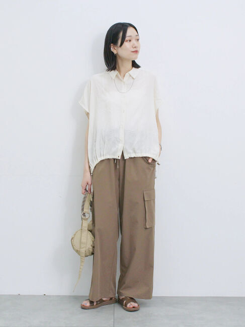 Samansa Mos2 blue「裾ドロスト楊柳シャツ」|シャツ・ブラウス|