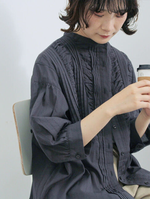 Samansa Mos2 blue「ピンタックブラウス」|シャツ・ブラウス|