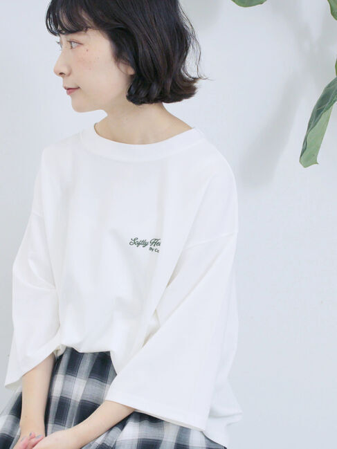 Samansa Mos2 blue「ポンチロゴ刺繍プルオーバー」|Tシャツ・カットソー|