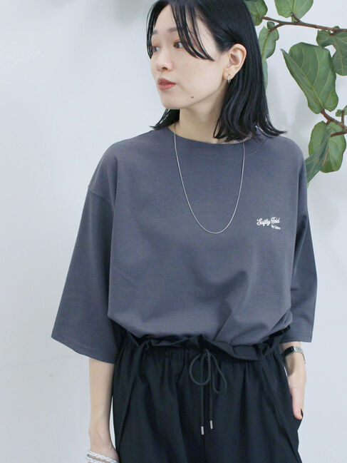 Samansa Mos2 blue「ポンチロゴ刺繍プルオーバー」|Tシャツ・カットソー|