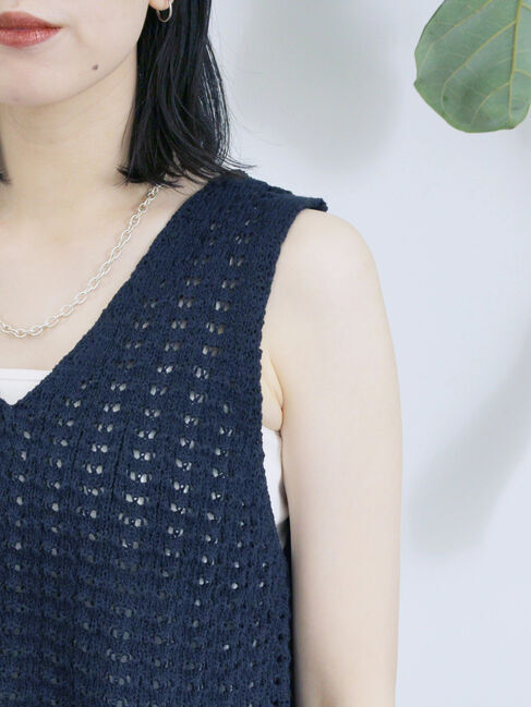Samansa Mos2 blue「テープヤーン透かしニットベスト」|ニット・セーター|